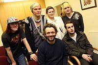 Michael Sheen with Dewis staff and service users